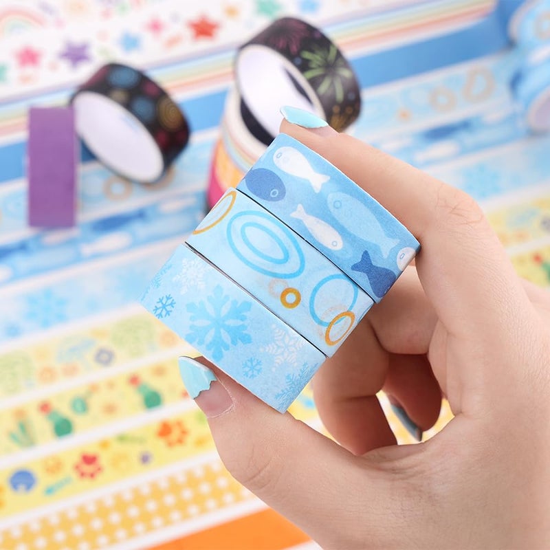 icceemee 30 Rolls Colorful Theme Washi Tape Set with Different Colorful Patterns, Writable Decorative Tapes for Scrapbooking, Junk Journal Supplies, Bullet Journaling, 0.6'' x 79'' per Roll - Image 5